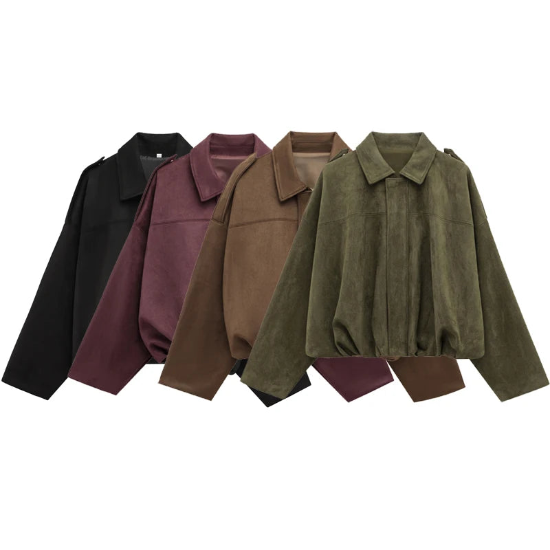 Cropped Suede Bomber