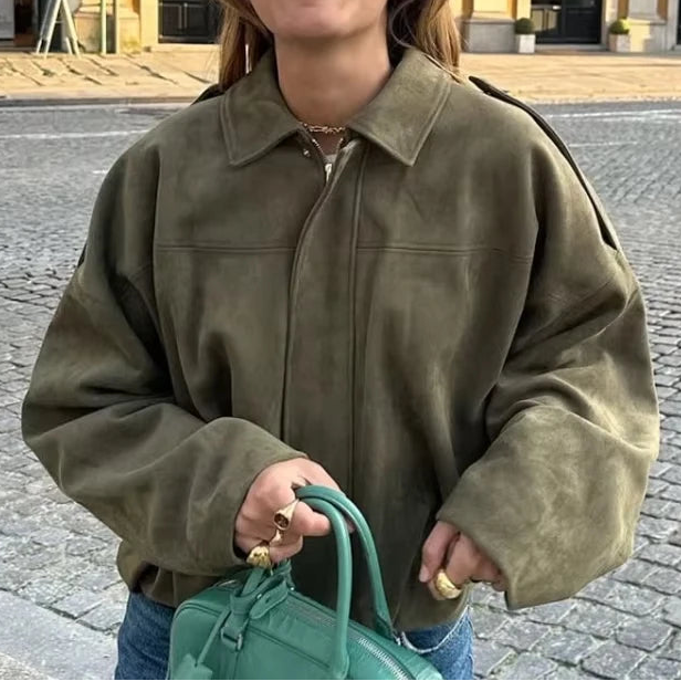 Cropped Suede Bomber